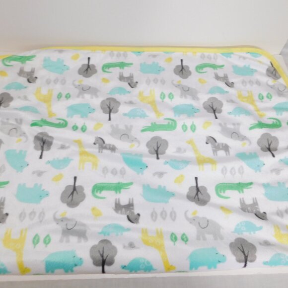 Carters Jungle Animals Blue Yellow Green Velour Sherpa Baby Crib Tummy Blanket - Picture 5 of 7
